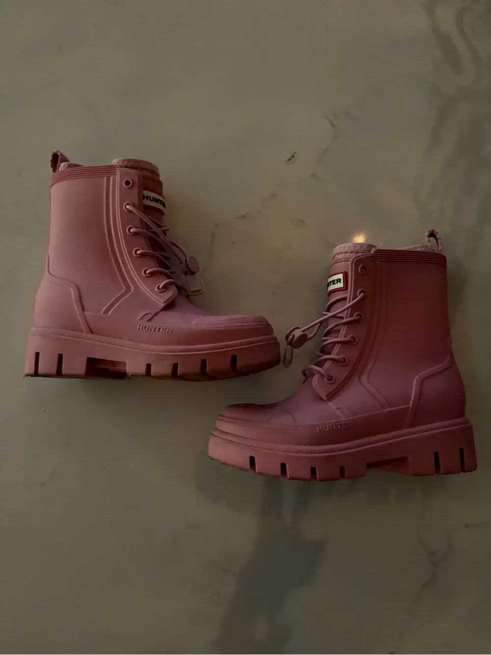 Hunter Kids' Pink Lace-Up Waterproof combat style Boots